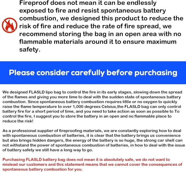 FLASLD E-Bike Battery Safe Bag Explosionproof - Large Capacity Fireproof Lipo Bag for Ebike Battery Charging and Storage (19.3 x 4.3 x 7in) - Image 8