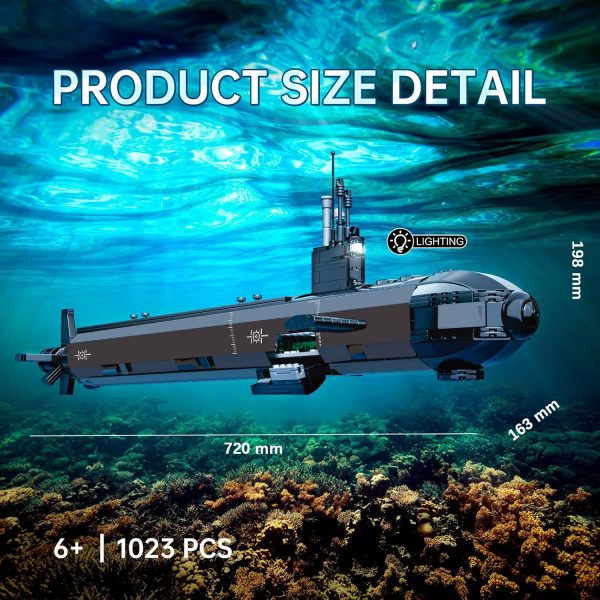 744 Nuclear Submarine Building Sets, Compatible with Lego Military Submarine Toys with Lights, WW2 Historical Collectible Home Room Decor Battleship Block Set, Gifts for Teens Adults (1019Pcs) - Image 8