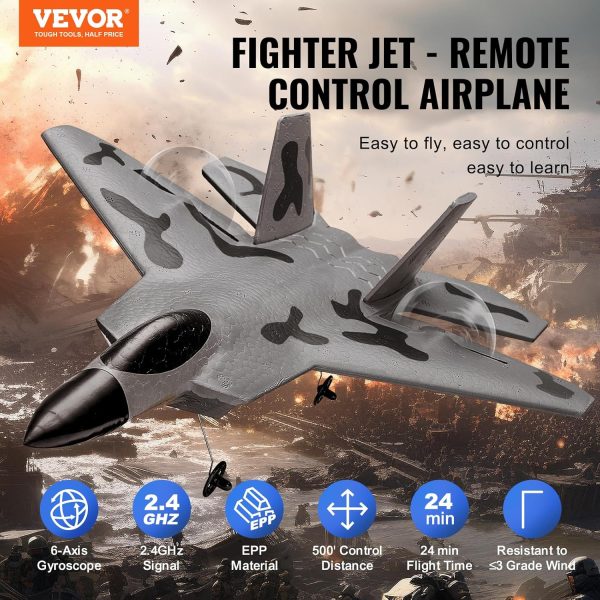 VEVOR RC Plane 2 Channel, Remote Control Airplane 2.4GHZ with 6-Axis Gyro Stabilizer&2 Batteries, F-22 Fighter Aircraft Plane Toy for Adults Kids Beginners Boys Birthday/Xmas Child Gift - Image 3