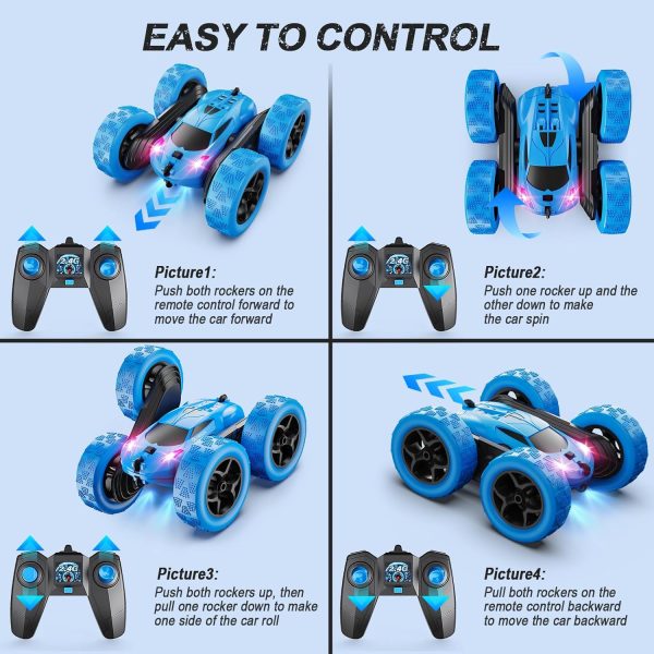 Remote Control Car, RC Cars Toys for Kids Ages 6-12, 4WD Stunt Car with LED Lights & 360° Flips, 2.4GHz, Upgraded USB-C Modular Batteries, 8-10 Year Old Boys 1-Blue - Image 7