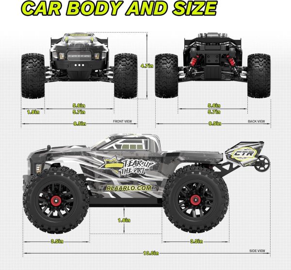 RIAARIO 1:14 Brushless RC Cars for Adults - Max 45MPH RC Trucks -All Terrain Monster Truck - Off-Road RC Trucks - High Speed RC Car 4WD Remote Control Car with 2S Lipo Batteries for Adult - Image 9