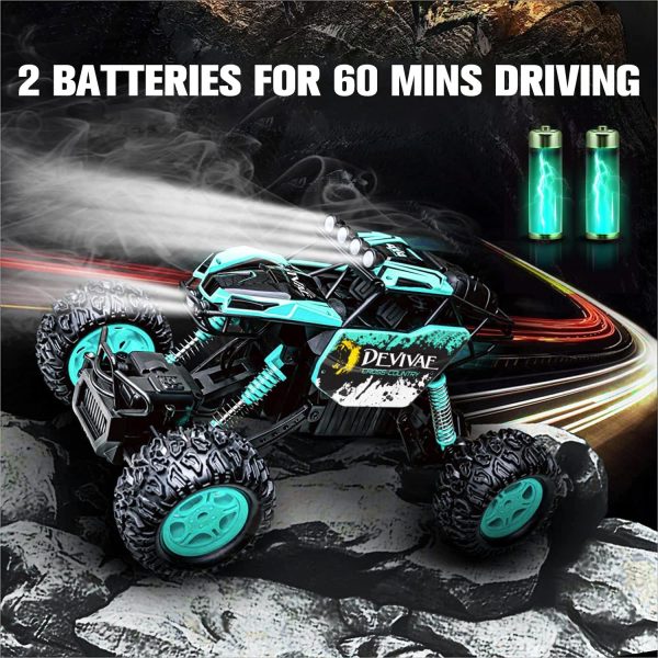 CROBOLL 1:12 Large Remote Control Car for Boys Kids with Lifting Function,4WD RC Cars Electric Monster Truck Toy Gifts 4X4 Off-Road RC Rock Crawler 2.4GHz All Terrain RC Truck with 2 Batteries(Cyan) - Image 6