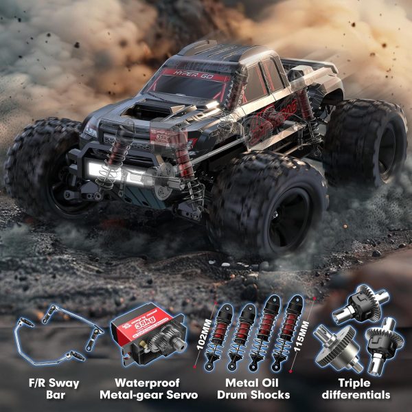 MJX Hyper GO 10208 V2 1/10 RC Trucks 4X4, Brushless RC Cars for Adults Fast 50mph, RTR Hobby 3S Electric Powered High Speed RC Car, PC Clipless Body Mounts, RC Truck Compatible with 4S Lipo - Image 5