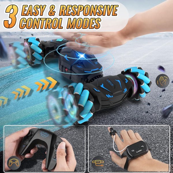 Pristar RC Cars Gesture Sensing Stunt Car, Best Gifts for Boys 6-12, 2.4Ghz Remote Control Car Toys for Boys Age 6 7 8 9 10 11 12, Double Sided Flip 360° Rotate 4WD Off-Road with Spray Lights Music - Image 3