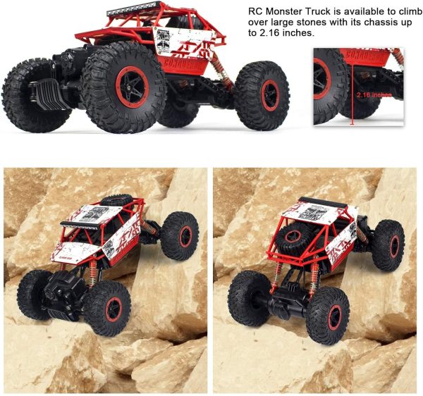 Cheerwing 1:18 Rock Crawler 2.4Ghz Remote Control Car 4WD Off Road RC Monster Truck 2 Battery(Red) - Image 6