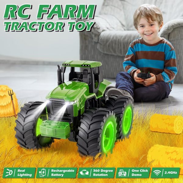 Remote Control Tractor Toys, Light Up Farm Monster Trucks Toy for Boys 3, 4, 5, 6, 7 Year Old, 2.4 Ghz RC Tractor Toys, Ideal Christmas, Birthday Gifts for Kids - Image 3