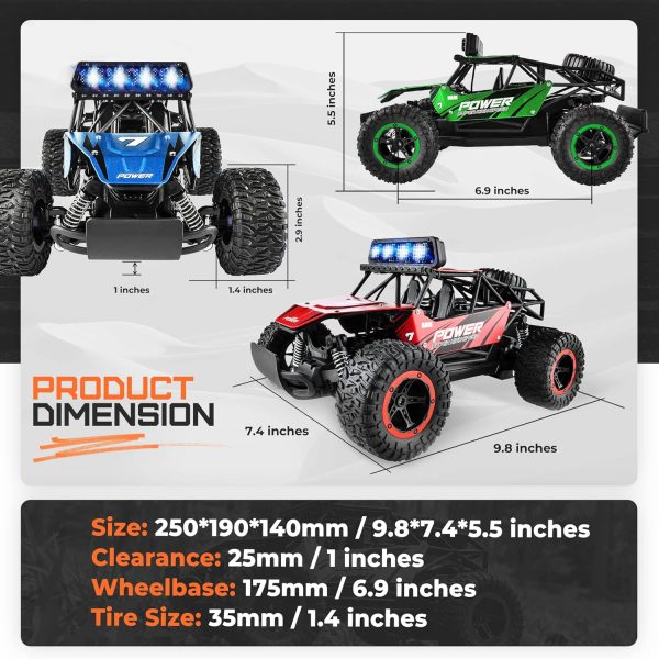 BEZGAR TB141 RC Cars -1:14 Rc Cars for Boys Age 4-7 with Two Rechargeable Batteries, Fast Rc Monster Truck for Kids & Adults, All Terrains Remote Control Car for Boys 8-12 with LED Headlight (Red) - Image 6