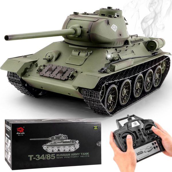 RC Tanks Henglong Russian T-34/85 Medium Tank, 1: 16 2.4ghz Tank Model That Shoots, Remote Control Tank Vehicles with Sound & Light for Ages 14+ - Image 2