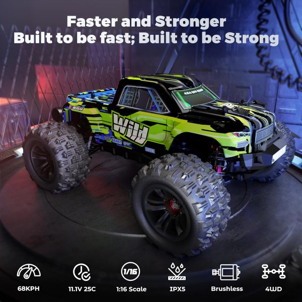 BEZGAR HP161S 1:16 4X4 RTR Brushless Fast RC Cars for Adults - High Speed Max 68kph Off-Road Brushless RC Truck, Electric Hobby Grade RC Monster Truck with 3S Battery Gifts for Boy Age 8-12 and Adults - Image 3