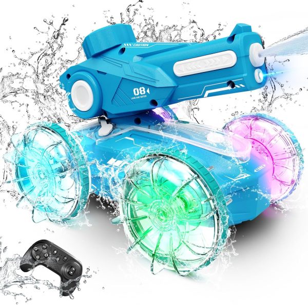 Tecnock Amphibious Remote Control Car Boat for Kids, 2.4GHz 4WD Water Squirt RC Stunt Car with LED Lights, 45-Minute Playtime, Pool Toy Gift for Boys and Girls Ages 6+ - Image 2