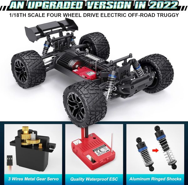 HAIBOXING RC Cars Hailstorm, 36+KM/H High Speed 4WD 1:18 Scale Waterproof Truggy Remote Control Off Road Monster Truck with Two Rechargeable Batteries, All Terrain Toys for Kids and Adult - Image 4