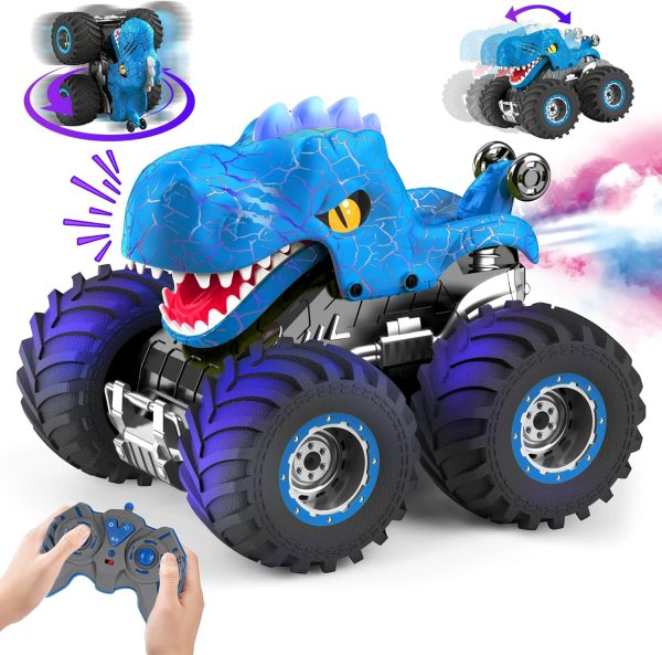 Dinosaur Remote Control Car for Kids, 2.4GHz 360° Rotating RC Monster Truck Toys for Boys Girls Age 4-7 with Spray, Light & Sound, All Terrain Stunt Cars with 2 Batteries, Birthday Gifts for Kids 6-12 - Image 2