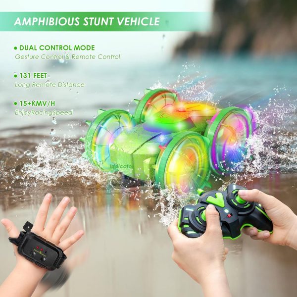 Amphibious RC Car with Lights for Kids 6-12 Year Old,2.4 GHz Remote Control Boat RC Monster Truck 4WD Vehicle Gifts,Waterproof Hand Controlled Boat 360° Rotating Water Beach Pool Toys for Boys Girls - Image 5