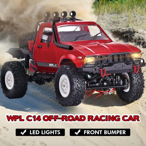 1/16 Scale RC Crawler, WPL C14 RC Truck RTR 4x4 Off-Road 2.4GHz Remote Control RC Rock Crawler with LED Lights for Adults Toy - Image 4