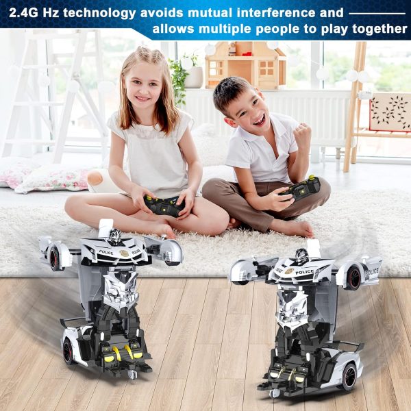 FDJ Remote Control Car - Transform Toys Car Robot, One Button Deformation to Robot with Flashing Light, 2.4Ghz 1:18 Scale Transforming Police Car Kids Toys with 360 Degree Rotating, Girls Boys Toys - Image 7