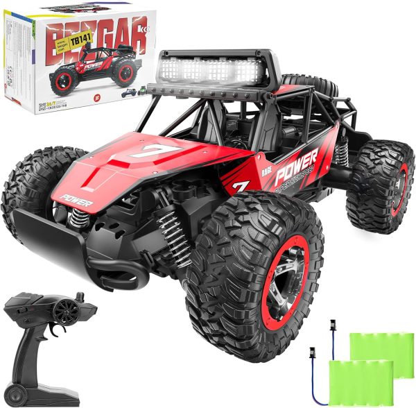 BEZGAR TB141 RC Cars -1:14 Rc Cars for Boys Age 4-7 with Two Rechargeable Batteries, Fast Rc Monster Truck for Kids & Adults, All Terrains Remote Control Car for Boys 8-12 with LED Headlight (Red) - Image 2