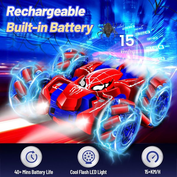 Spider Remote Control Car for Kids, Stunt Car Toy with Light Strip, 2.4 Ghz RC Cars Toy for 4 5 6 7 8-12 Year Old Boys Toddler Christmas Birthday Gifts, Fast Race Car Rechargeable Monster Truck - Image 6