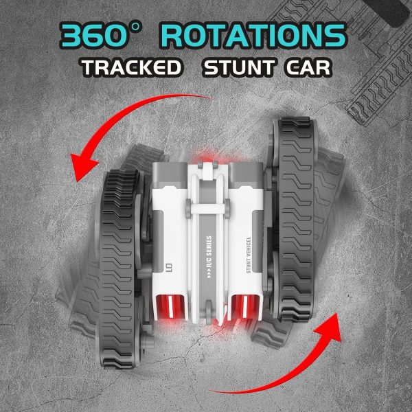 Remote Control Car, RC Cars with Tracked Double-Sided RC Crawler Driving 360° Rotating Lights RC Stunt Car Toy Gifts Presents for Xmas Birthday Chirstams Party Boys/Girls Ages 6+ - Image 5