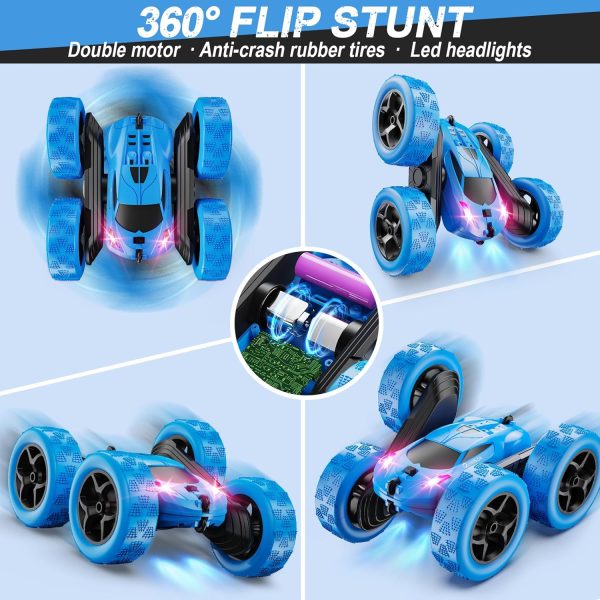 Remote Control Car, RC Cars Toys for Kids Ages 6-12, 4WD Stunt Car with LED Lights & 360° Flips, 2.4GHz, Upgraded USB-C Modular Batteries, 8-10 Year Old Boys 1-Blue - Image 5