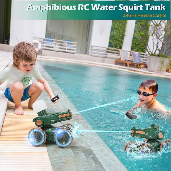 Toys for Kids 6-12 Remote Control Car Boat Gifts for Boys 5-7 8 9 10 11 Year Old Amphibious RC Gesture Stunt Water Squirt Tank with Lights & Self-Dispensing Cool Outdoor Summer Beach Pool Toy - Image 5