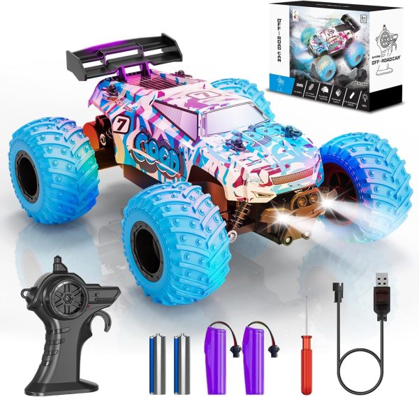 RC Cars, Remote Control Car Monster Truck for Boys Age 4-7 8-12, 2.4GHz 2WD Rc Car with Bodylight, All Terrain Remote Control Truck, Toy Cars Fast RC Car 20KMH, 40Mins - Image 2