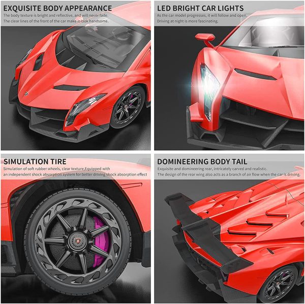 QUN FENG Remote Control RC CAR Racing Cars Compatible with Lamborghini Veneno Officially Licensed 1:24 Toy RC Cars Model Vehicle for Boys 6,7,8 Years Old,red - Image 7