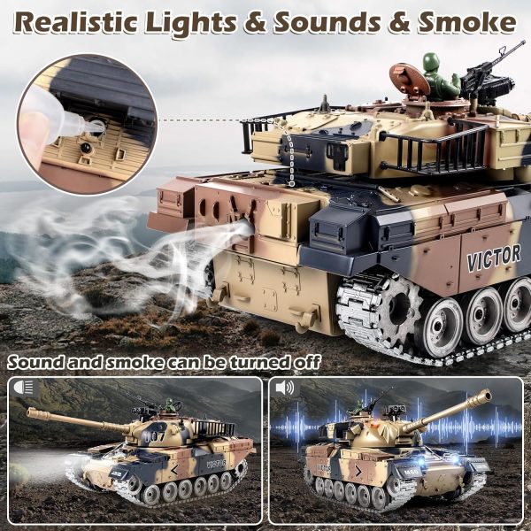 RC Tank, 1:18 Alloy Metal US M60 Remote Control Army Model Toys That Shoots BBS and Water Bombs, 2.4Ghz RC Vehicle with Smoke, Sound and Lights, Military Tank for Adults and Kids 6+ Year Old - Image 3