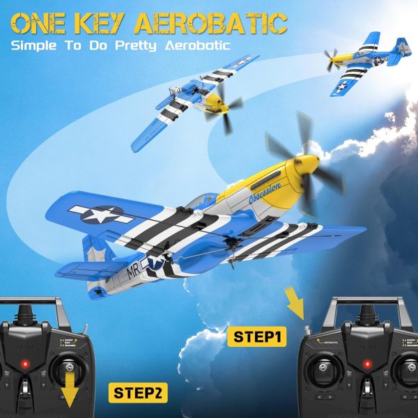 CKYSCHN RC Plane 4 Channel Remote Control Airplane with 3 Modes, VOLANTEXRC P51 Mustang RC Airplane for Beginners Adult, Xpilot Stabilization, One Key Aerobatic Ready to Fly - Image 5