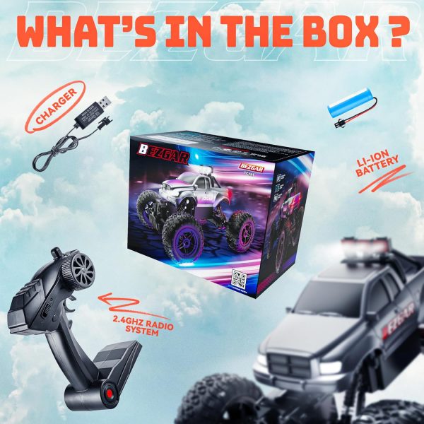 BEZGAR Rc Cars for Boys Age 8-12 -1:14 All Terrain Rc Monster Truck for Kids with Rechargeable Battery, 2.4GHz Remote Control Monster Truck, TC141 Remote Control Cars for Boys Age 4-7 - Image 6