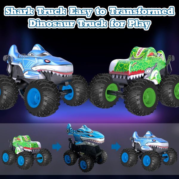 Monster Truck Toy, Shark & Dinosaur Remote Control Car, 2.4Ghz Rchargeable Rc Truck with Music,Lighting Effect,360° Rotating Stunts RC Car Toy for Kids 3-5 6 7 8-12 - Image 5