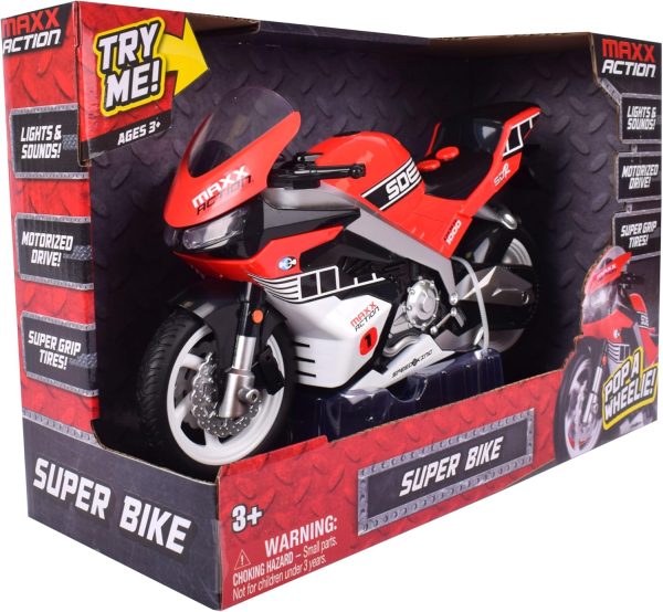 Sunny Days Entertainment Maxx Action Super Bike with Wheelie Feature – Red Motorized Toy Motorcycle for Boys & Girls | Light & Sound Vehicle for Kids - Image 4