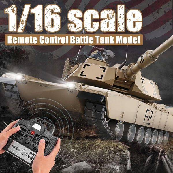 RC Tanks US M1A2 Abrams Army Tank 1:16, 2.4ghz M1A2 Abrams Main Battle Tank Model That Shots, Remote Control Tank Vehicles with 3 Batteries, Sound & Light for Ages 14+ - Image 3