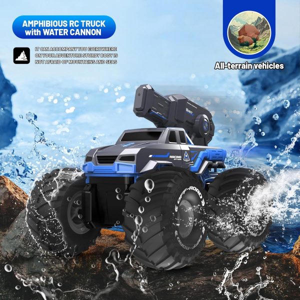 1:16 4WD Remote Control Monster Truck All Terrain Amphibious RC Car Boat with Water Spray Gun Two Batteries Waterproof and Durable Electric RC Truck for Boys and Girls for Kids Ages 6+ - Image 3