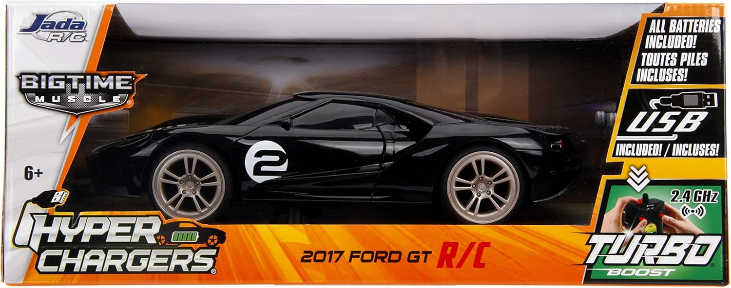 Jada Toys Bigtime Muscle 1:16 2017 Ford GT RC Remote Control Car 2.4 GHz Black/White Stripes, Toys for Kids and Adults, Glossy Black W/Stripes (30721) - Image 6