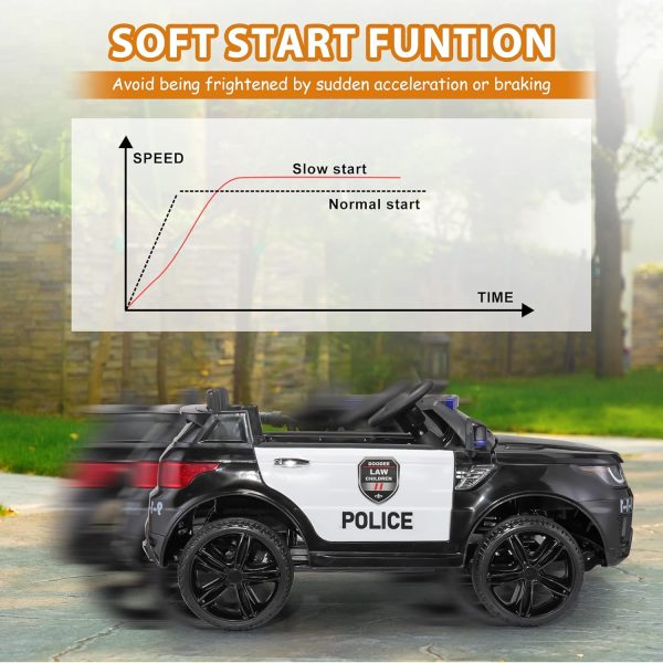 TOBBI Police Car Ride on Electric Car for Kids - Second Day Delivery - Battery Powered Ride-on Toys Cop Cars with Remote Control, Siren, Flashing Lights, Music, Spring Suspension, Carbon Black - Image 10