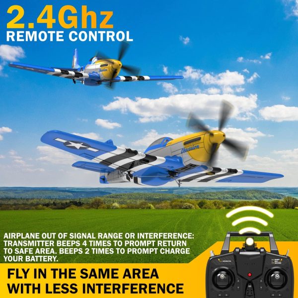 LEAMBE RC Plane 4 Channel Remote Control Airplane with 3 Modes - Ready to Fly Upgrade P51 Mustang RC Airplane for Beginners Adult with Xpilot Stabilization System & One Key Aerobatic - Image 3