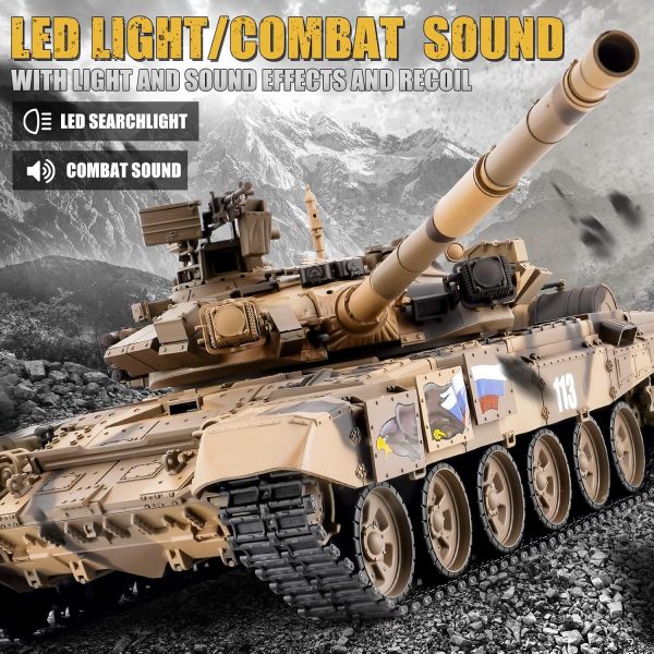 RC Tank Russian T-90 Main Battle Tank, 1/16 2.4ghz Remote Control Tank Vehicles Model with Sound & Light for Ages 14+ - Image 5