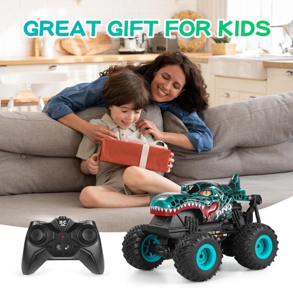 Remote Control Car, 2.4Ghz All Terrain Dinosaur Monster Truck Toys, RC Truck with Music, 3 Lighting Effects, 360 Stunt Capable, All Included Ready to Run, Toy Gifts for Boys and Girls (Cyan) - Image 9