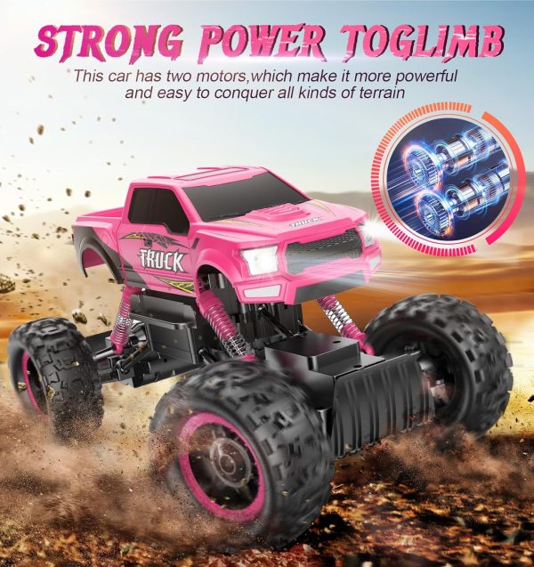 DOUBLE E Remote Control Car for Girls 1/12 Scale Monster Trucks Dual Motors Off Road RC Trucks, Girls Toys RC Crawler Vehicle Truck Toy, Birthday/Xmas Gift Ideas, Pink - Image 3