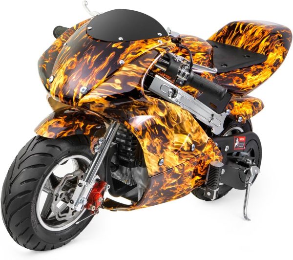 XtremepowerUS Mini Pocket Bike Motorcycle Gasoline Bike 40cc 4-Stroke EPA Engine Seat Padded (Yellow Flame) - Image 3