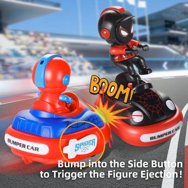 Spider Remote Control Bumper Car Set of 2, Mini RC Car with Light & Sound Effect 360° Rotating Spider Figures Bump and Eject Toy Cars for Kids Boys Girls 3-4 4-6 5-7 8-13 - Image 3