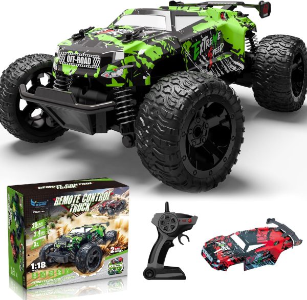 Remote Control Car for Boys 4-7, 2.4Ghz RC Monster Trucks for Boys Age 4-7 & 8-12, 1/18 20 KM/H Off-Road Remote Control Truck Toys W/ 2 Rechargeable Batteries for 40 Min Play, for Boy Girls - Image 2