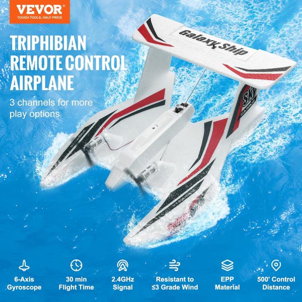 VEVOR RC Plane, 2.4GHZ 3CH RC Airplane with 6-Axis Gyro Stabilizer&2 Batteries, Ready to Fly Amphibious Aircraft Plane Toy for Adults Kids Beginners Boys Birthday/Xmas Child Gift - Image 3