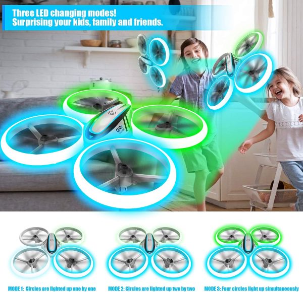 Q9s Drones for Kids,RC Drone with Altitude Hold and Headless Mode,Quadcopter with Blue&Green Light,Propeller Full Protect,2 Batteries and Remote Control,Easy to fly Kids Gifts Toys for Boys and Girls - Image 3