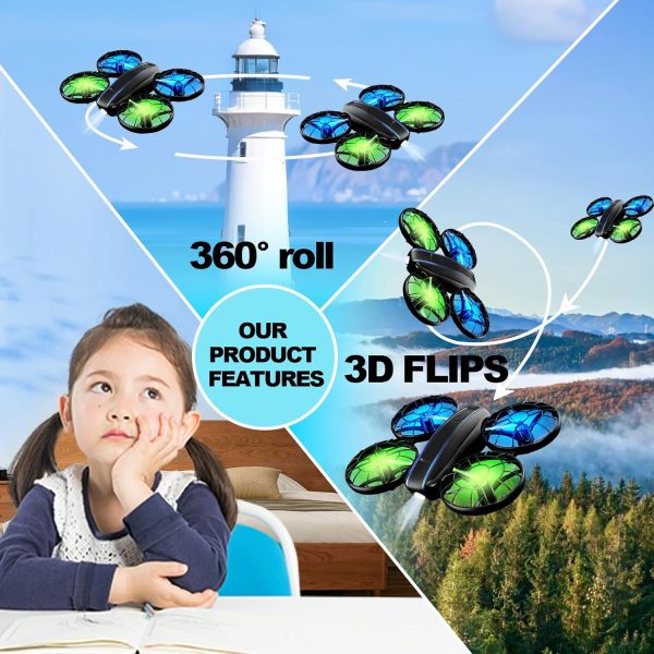 RC Drone for Kids and Beginner, Small RC Quadcopter with Lights and 3D Flip, Altitude Hold, Headless Mode, Propeller Full Protect, Easy to Fly Toys Drone for Kids Boys and Girls Gift (2 Batteries) - Image 6