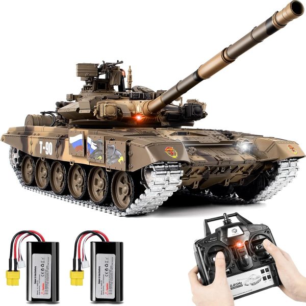 1/16 RC Tank, Russian T90 Army Toy with Smoke, Sound and Lights, Remote Control Tank That Shoots with Upgraded Metal Tracks, Idler and Sprocket Wheel, Steel Gearbox, Rechargeable Batteries*2 - Image 2