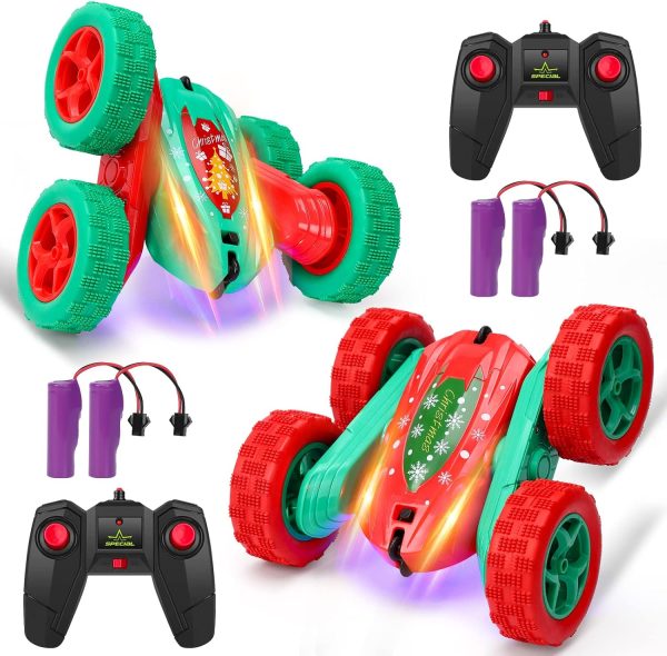 2-Pack Kids Remote Control Stunt Car - 2.4GHz High-Speed Rock Crawler, 360° Rotating 4WD Off-Road Double-Sided Spin and Tumble - Perfect Christmas Gift - Image 4