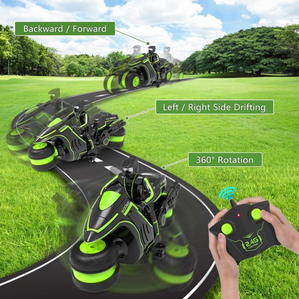 Eulogia Remote Control Motorcycle, Remote Control Motocross Toys - 360° Spinning Wheel Stunt Motorcycle - High Speed Car Toys with Riding Model - Gift for Kids Over 5+Years Old Boys Girls - Image 4