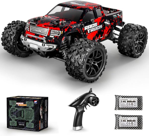 HAIBOXING 1:18 Scale All Terrain RC Car 36KM/H High Speed, 4WD Electric Vehicle,2.4 GHz Radio Controller, Included 2 Batteries and A Charger,Waterproof Off-Road Truck (Red) - Image 2