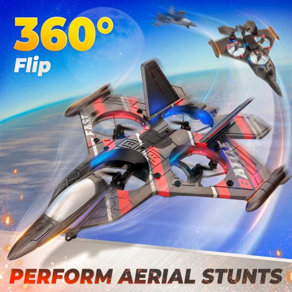 BEZGAR Drones for Kids | 2.4GHZ RC Plane, 6-axis Gyro Remote Control Airplane, RC Helicopter, 360° Flip Fighter Jet Toy, Toys for ages 8-13 with Colorful LED Navigation Lights Red - Image 4